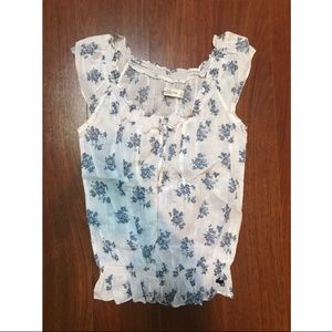 White and Blue Floral Blouse